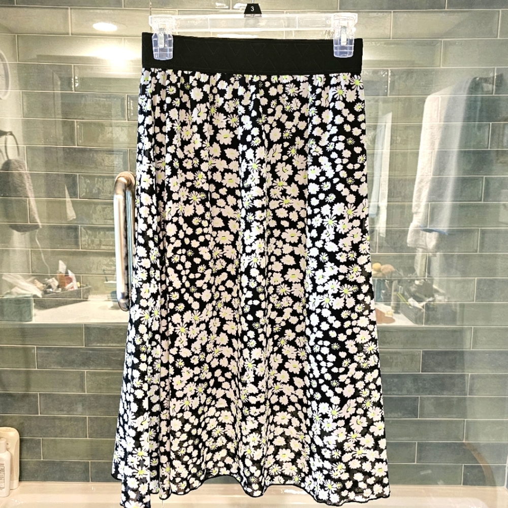 Chiffon daisy print midi skirt XS